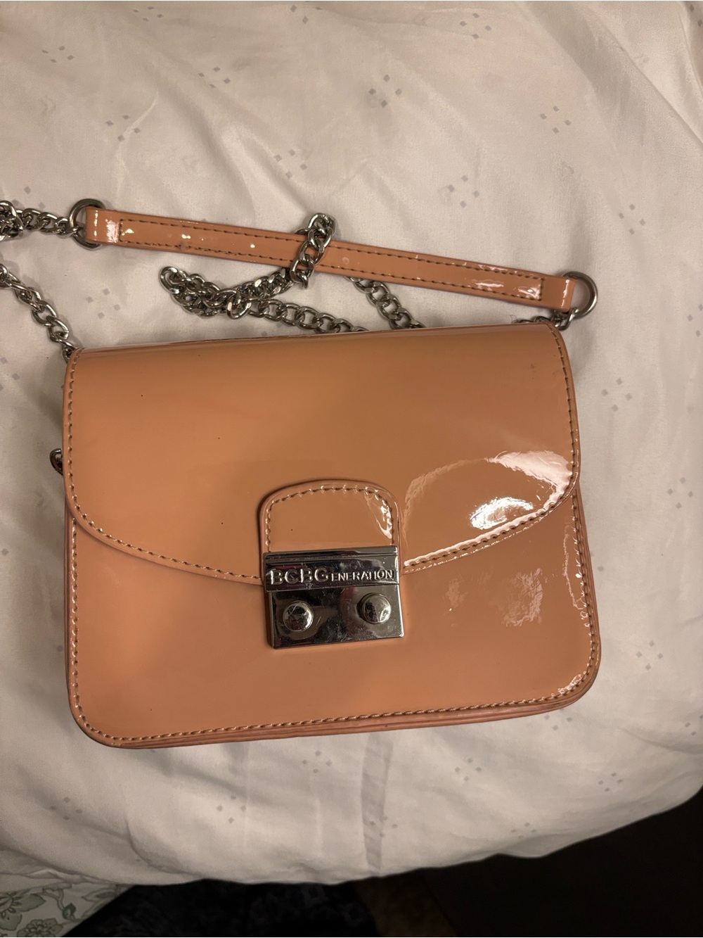 BCBGeneration Patent Peach Patent Leather Chain Crossbody